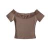 Top Cropped Sexy Americano Ombro a Ombro Renda Camiseta Feminina Verão Justo Meninas Quentes Ins