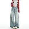 Jeans Rectos Divertidos con Bordado de Cachorro para Mujer, Tendencia Otoño 2026 Versátiles Nuevos de Tiro Alto Relajados de Pierna Ancha