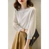 Produtos Europeus Moda Primavera e Outono 2024 Elegante Gola Redonda Meia-Alta Recorte Manga Lanterna Moda Versátil Malha Top Pequeno para Mulheres
