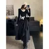 Vestido Decorativo Tridimensional de Nova Estilo para Outono e Primavera, Tamanho Plus, Manga Longa com Fitas, Vestido Interno Elegante e Emagrecedor para Mulheres Plus Size