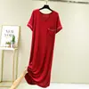 Vestido de Bolsillo con Cuello en V y Manga Corta para Mujer, Delgado de Verano, Algodón Modal, Suelto, Falda Base Informal que Cubre el Vientre, Falda Larga Adelgazante