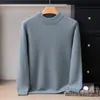 Cashmere com toque de bebê ~ Suéter de cashmere 100% puro, espessado de dupla camada, para homens, gola alta discreta, pulôver casual de negócios