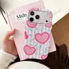 Funda para iPhone Estilo Coreano Estilo Isn Línea Rosa Corazón para Apple 18Pro Película Ondulada Dos en Uno Anticaída