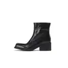 Botas de Cuero de Caballo Lavado Botines de Mujer Invierno Nuevo Estilo Piel Genuina Cremallera Lateral Punta Cuadrada Tacón Grueso Tacón Alto Botas Individuales Botines de Mujer