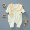 Macacão de bebê primavera e outono camada dupla manga longa macacão infantil estilo ocidental macacão para bebê menina roupas de outono para recém-nascidos