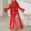 Aliexpress Bata Sexy de Encaje Completo con Mangas de Campana, Cinturón de Corbata, Cárdigan Largo, Ropa de Dormir Multicolor para Mujer 677