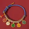 Pulsera tejida a mano de Xizang con Nudo de Flor de Melocotón de la Fortuna de Cinco Vías, Cuerda Multicolor Estilo Étnico, Pulsera de Cuerda Roja de la Montaña Wutai