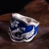 Anel Aberto Azul Queimado Flor de Peônia Artesanal Estilo Étnico Fênix para Mulheres Anel de Dedo Indicador Literário Personalizado Estilo Antigo Retrô