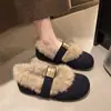 Sapatos de Pelo de Algodão da Moda Decote Baixo 2026 Sapatos de Tira Única Femininos Inverno Aumento Interno de Altura Estilo Coreano Sapatos Mary Jane com Forro de Veludo