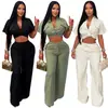 C7835 Transfronterizo 2026 Nuevo Moda Femenina Estilo Europeo y Americano Cuello Solapa Retorcido Top Corto y Pantalones Casuales de Pierna Ancha Conjunto