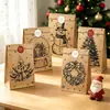Novas sacolas de papel kraft transfronteiriças para presentes de Natal, sacolas de papel para embrulho de presentes com tema de feriado de desenhos animados, 12 peças
