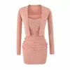 Vestido Slip Bodycon Sirene Franzido Decote Baixo Estilo Desejo Puro + Cardigã Cropped Peça Externa Vestido Duas Peças