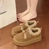 Botas de nieve populares de suela gruesa para mujer, forradas de vellón y engrosadas, nuevos zapatos de invierno cálidos 2026, estilo Birkenstock, zapatos de algodón esponjoso