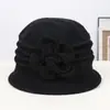 Sombrero de Madre de Ala Ancha a Prueba de Frío para Otoño e Invierno, Versátil y Cálido, Decoración de Girasol de Flor de Cuatro Hojas para Personas de Mediana Edad y Mayores