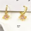 Pendientes colgantes de cobre con microincrustaciones de circonitas coloridas estilo coreano, joyería encantadora, oro geométrico corazón de melocotón, pendientes para mujer