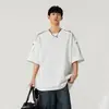 Camiseta Masculina de Manga Curta Pesada High Street, Novo Estilo de Verão com Listras em Cores Contrastantes, Design Versátil Tendência com Gola Pequena