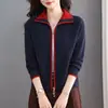 Suéter com zíper duplo 2026 para mulheres, blusa de tricô da moda de manga curta com gola estilosa, caimento solto, moderno e rejuvenescedor
