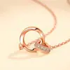 Collar con Doble Anillo de Plata s925 Explosiones de Amazon Transfronterizo para Mujer Red de Internet Cadena para Clavícula de Doble Círculo Todo Fósforo Joyería