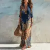 2026 Nueva Moda Femenina Transfronteriza Europea y Americana Estilo Vacaciones Holgado con Cuello Manga Larga Estampado Vestido Largo