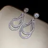 Aretes de Borla Aguja Plateada con Adorno Completo de Diamantes, Diseño de Nicho a la Moda, Aretes de Botón Elegantes, Artesanía Pesada, Súper Brillantes, Aretes Largos de Alta Gama