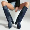 Botas Altas sin Cordones de Tacón Grueso, Tallas 35-43, Zapatos de Mujer de Talla Grande con Punta Redonda para Venta Transfronteriza, Suela de Goma, Plataforma Impermeable, Tacón Súper Alto