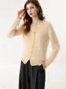 Novo cardigã de tricô de cashmere para outono e inverno, cor sólida da moda, macio e confortável, de abotoamento simples, gola redonda, estilo simples para mulheres
