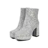 Botas de mujer de otoño e invierno transfronterizas de punta redonda de corte bajo con plataforma impermeable, talla grande, cremallera lateral, botas de cuero de tacón alto, botas Martin de color liso