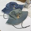 Sombrero de Pescador de Mezclilla Bordado de Oso para Mujer Primavera y Verano Nuevo Estilo Japonés Cabeza Grande Wai Ala Grande Sombra Muestra Cara Sombrero de Cuenca Pequeño