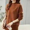 Suéter 100% cachemira pura para mujer, cuello semi-alto, engrosado, nuevo estilo otoño e invierno, estilo casual, capa interior de punto de manga larga