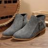 Novas Botas Femininas Curtas Outono e Inverno Bico Fino Salto Grosso Zíper Duplo Lateral Estilo Europeu e Americano Tamanho Grande Botas Femininas Curtas Transfronteiriças Tecido