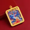 Pingente Thangka Metade Pintado à Mão Dourado Wuye Dahekuan Deus da Riqueza Negro e Grande Vajra Metade Pintado à Mão Dourado