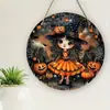 Letrero de Madera para Puerta de Halloween Retro Cruz Redondo Fantasma Calabaza Puerta Bruja Hogar Pared Adorno Colgante de Festival