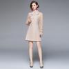 Foto real-en stock sencillo cuello mao lazo manga de malla encaje costura tweed falso dos piezas vestido mujer