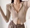 Cárdigan ajustado estilo europeo y americano con doble cremallera para mujer, otoño 2023, top corto ajustado con capucha y cordón sexy para chica hot