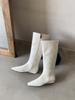 Botas Cavaleiro Quadradas de Couro Macio Personalizadas Europeias e Americanas Outono e Inverno 2025 Botas Slim de Nicho Não Acima do Joelho Botas Plataforma da Moda