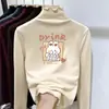 Camiseta Espessa de Manga Longa para Meninas com Bordas Franzidas, Gola Meia-Alta Estilosa, Camiseta Base Escovada para Outono e Inverno