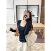 Tiro real~2026 Otoño/Invierno Camiseta de Color Sólido con Cuello Redondo Grande y Manga Larga para Mujer Ajustada Capa Base con Felpa Superior Interior Casual