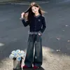 Conjunto de Outono para Meninas 2026: Conjunto de Cardigã de Tricô e Jeans Super Estiloso para Crianças, Conjunto de Duas Peças Estilo Coreano para Meninas Mais Velhas