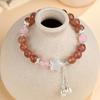 Pulsera de Cristal Natural de Cristal de Fresa en Polvo Ágata Blanca Estrella Original para Mujer Hilo de Mano Color Melocotón Caliente Joyería