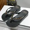 Chanclas de Tacón Alto de Color Sólido Simples Sandalias de Playa Antideslizantes de Verano para Mujer Chanclas de Moda con Cuña de Suela Gruesa