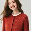 Cárdigan de punto abierto de cachemira y seda de morera de alta gama, delicado, estilo nuevo, cuello redondo, abrigo suéter para mujer