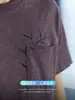 Camiseta Masculina Manga Curta Algodão Bambu Bordado Estilo Nacional Bolso Retro para o Dia a Dia Algodão Puro Respirável para o Verão