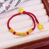 Pulsera de Estrella de Cinco Puntas Martillada Chapada en Oro de Latón de Alta Conservación del Color con Hilo Rojo, Pulsera Tejida Exquisita Hecha a Mano de Lujo Ligero para Mujer