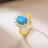 Comércio Exterior Venda Quente Design de Nicho Ouro 18K Clássico Retrô Design Diana Turquesa Sintética Anel Aberto Ajustável