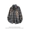 Outono 2025 Nova Camisa Casual Xadrez Solta Gola Lapela Jaqueta Simples Masculina Tamanho Plus Camisa Versátil Roupa Masculina
