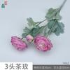 Rosa de té de 3 cabezas en flocado Qianzi Lulian, arreglo escénico, paisaje, flores falsas, boda romántica, arreglo floral de camino, flores de simulación