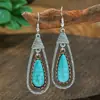 Pendientes de gota de agua de turquesa hueca de tendencia europea y americana, pendientes bohemios, fabricantes de joyas de comercio exterior transfronterizo al por mayor