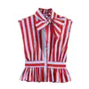 Verano 2026 Nuevo Moda Callejera Europea y Americana Transfronteriza para Mujer XX12405 38 Camisa Rayada Decorada con Lazo 3