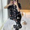 Nuevos pijamas 2024 para mujer de algodón burbuja finos de manga corta y pantalón traje dulce para casa