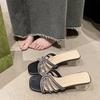 Novedad Primavera 2026 Estilo Francés Pantuflas con Pedrería para Mujer, Tacones Altos de Cristal, Sandalias de Tacón Grueso con Punta Abierta, Elegantes y Populares
